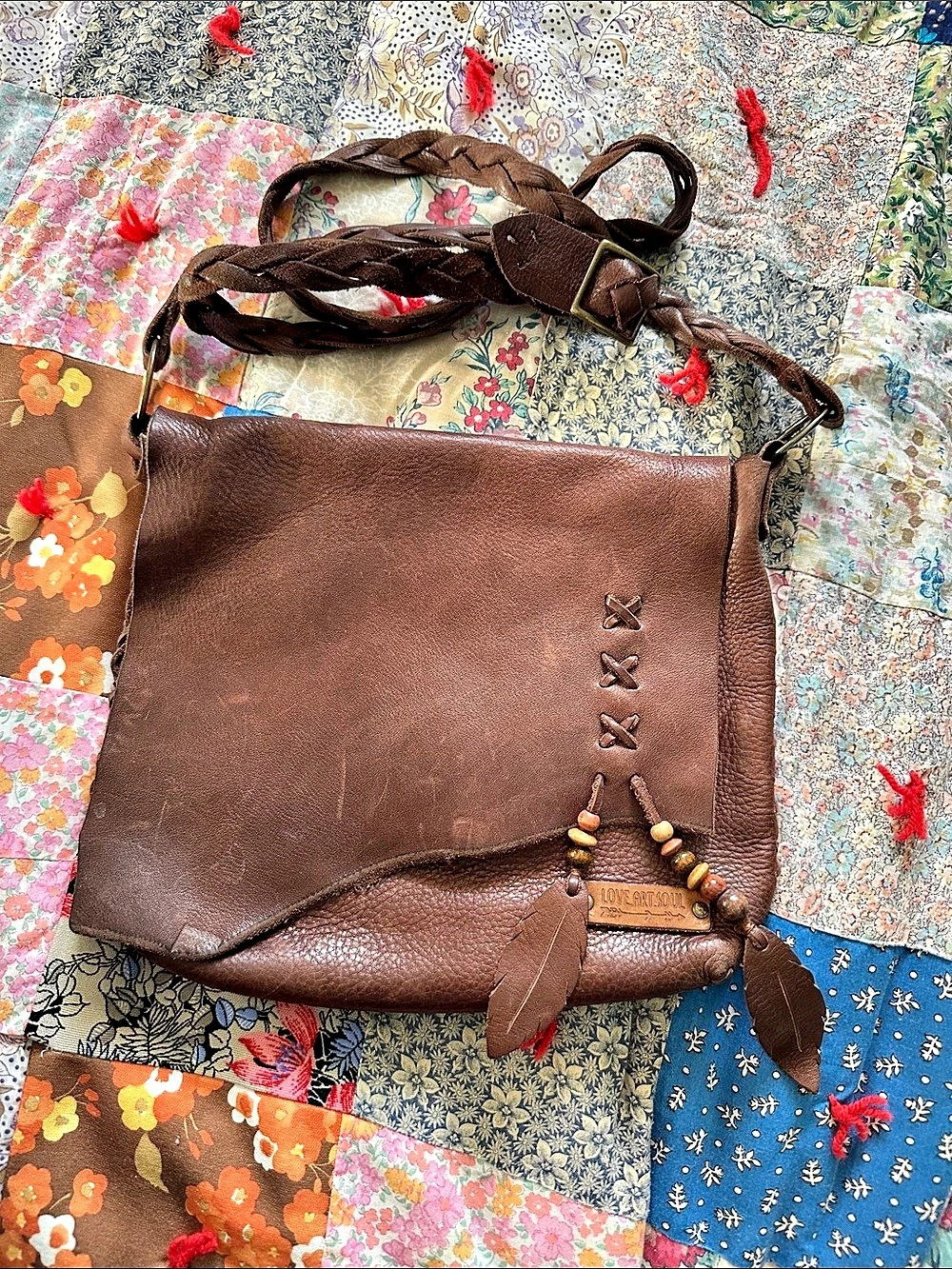 Love.Art.Soul Brown Leather Crossbody Bag